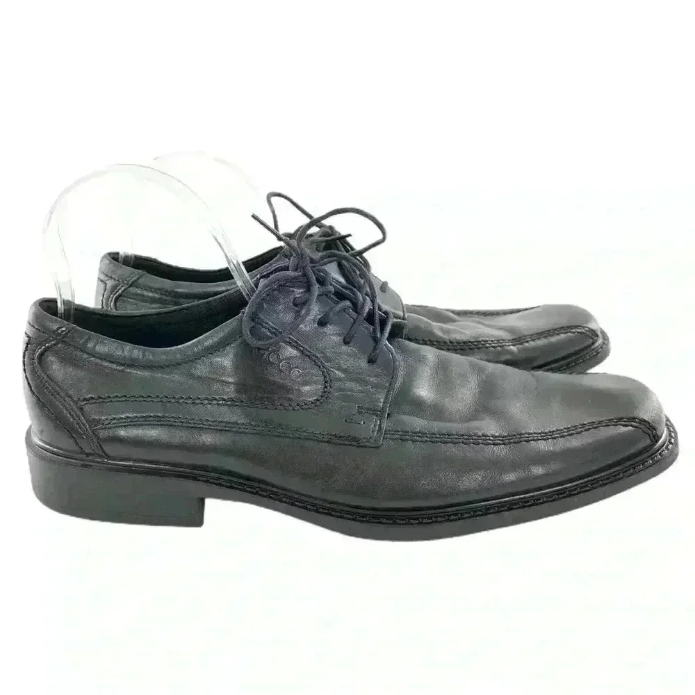 Ecco mens oxfords size 44 black leather lace up square toe